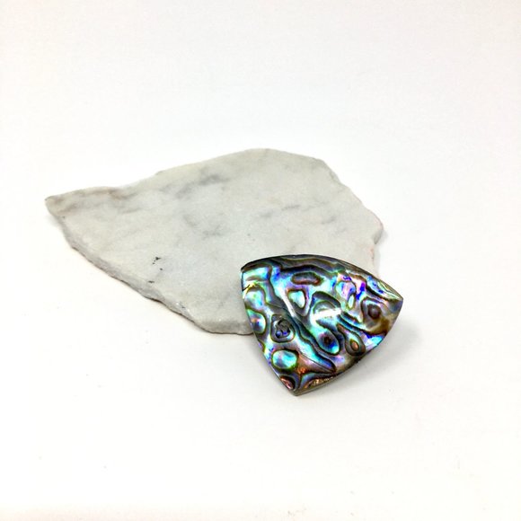 Vintage Triangular Abalone Shell Resin Coated Pin Brooch - Picture 6 of 13